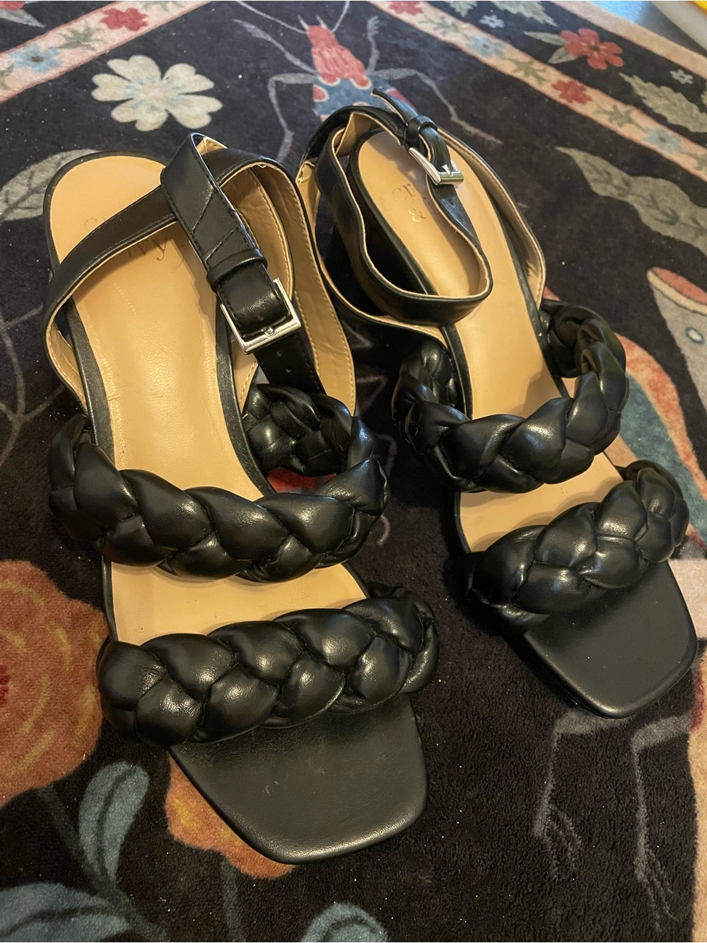 crown & ivy Black Braided Strap Square-Toe Sandals